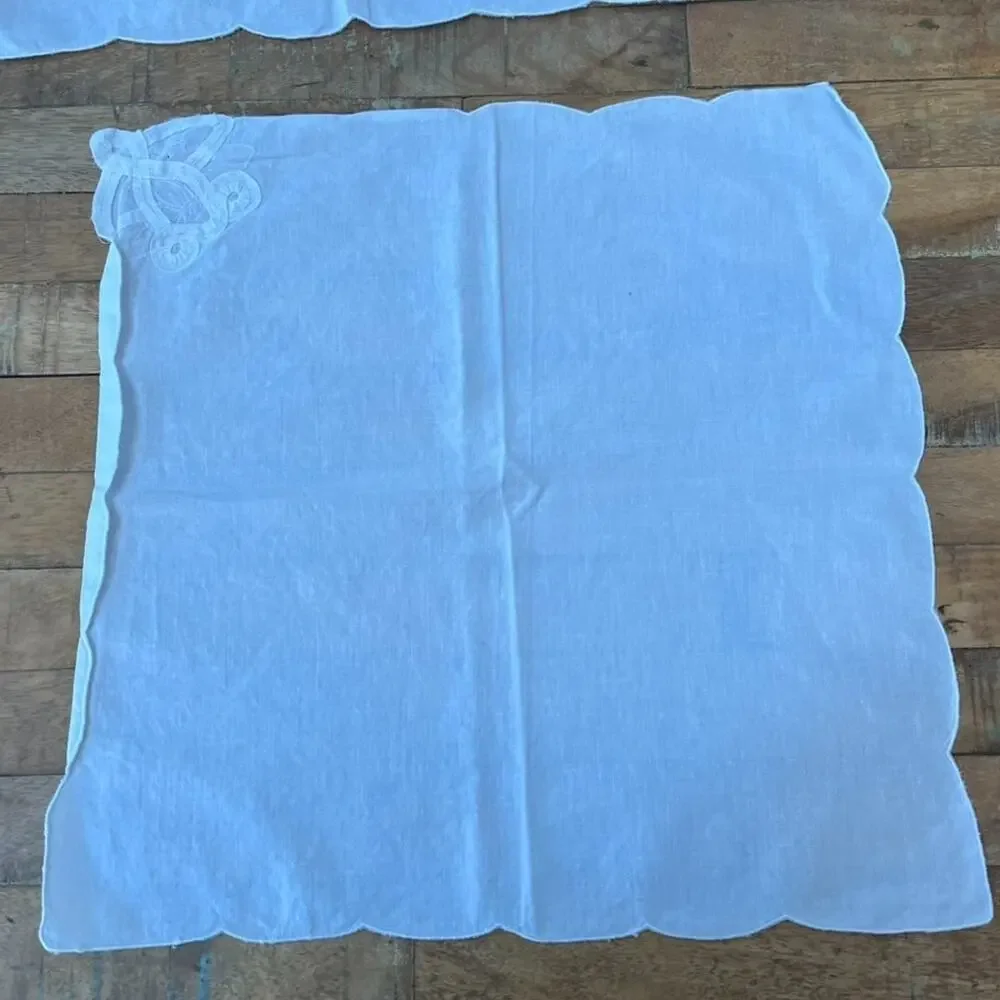 Handmade White Sheer Linen Napkins Floral Embroidery 16x16